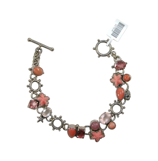 22716A Rose Quartz, Coral, Celestial Quartz, Rhodochrosite Sterling Silver Bracelet