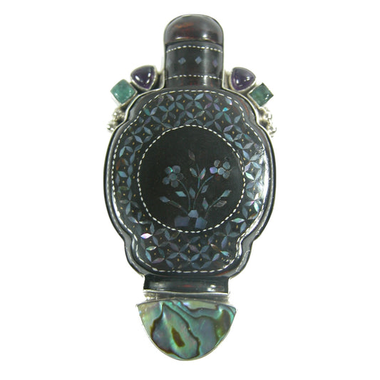 22719 Black Onyx with Mother of Pearl Inlay Sterling Silver Pin Pendant