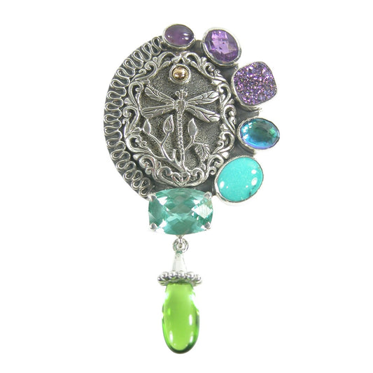 22758 Amethyst Titanium Clad Druzy Turquoise Dragonfly Sterling Silver Pin Pendant