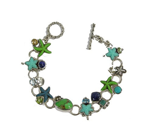 Carved Starfish Turquoise Sterling Silver Bracelet