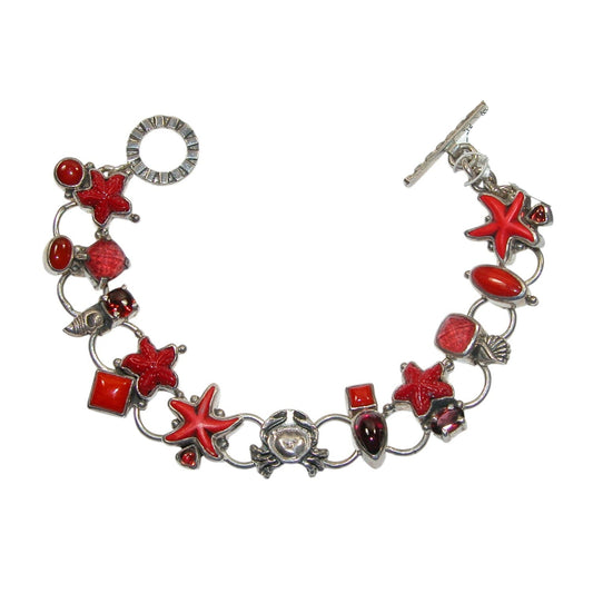 Garnet Coral Quartz Sea Life Sterling Silver Bracelet