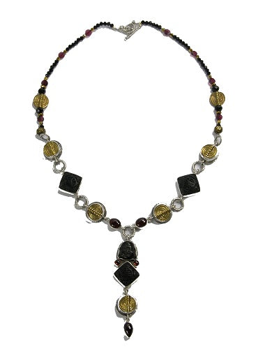 22770 Carved Obsidian Buddha Sterling Silver Necklace
