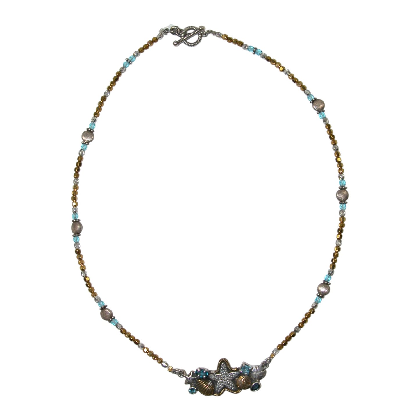 22774 Blue Topaz, Coated Hematite, Crystal Beaded Sterling Silver Necklace
