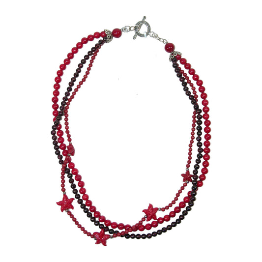 22797 Garnet, Coral Three Strand Sterling Silver Necklace