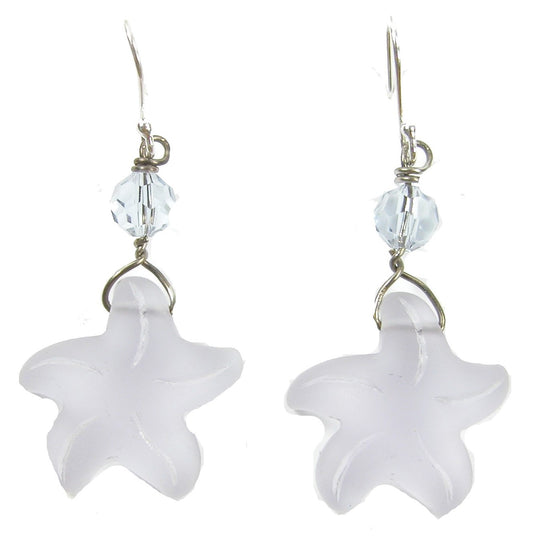 Light Purple Glass Star Fish Crystal Dangle Sterling Silver Earring
