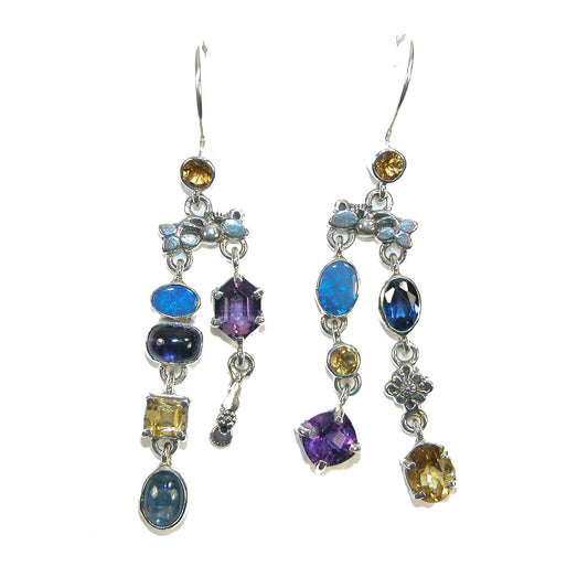 Opal, Amethyst, Kyanite, Citrine Sterling Silver Earrings