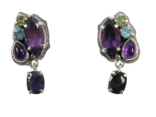 Faceted Amethyst Peridot Topaz Sterling Silver Earring