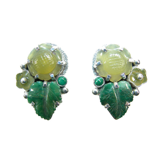 Green Freshwater Pearl Cluster Sterling Silver Earrings
