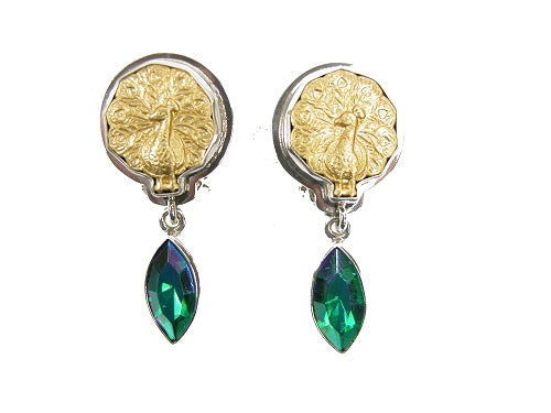 22858 Brass Peacock Faceted Quartz Sterling Silver Earring