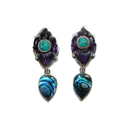 Amethyst Flower Turquoise Abalone Sterling Silver Earring