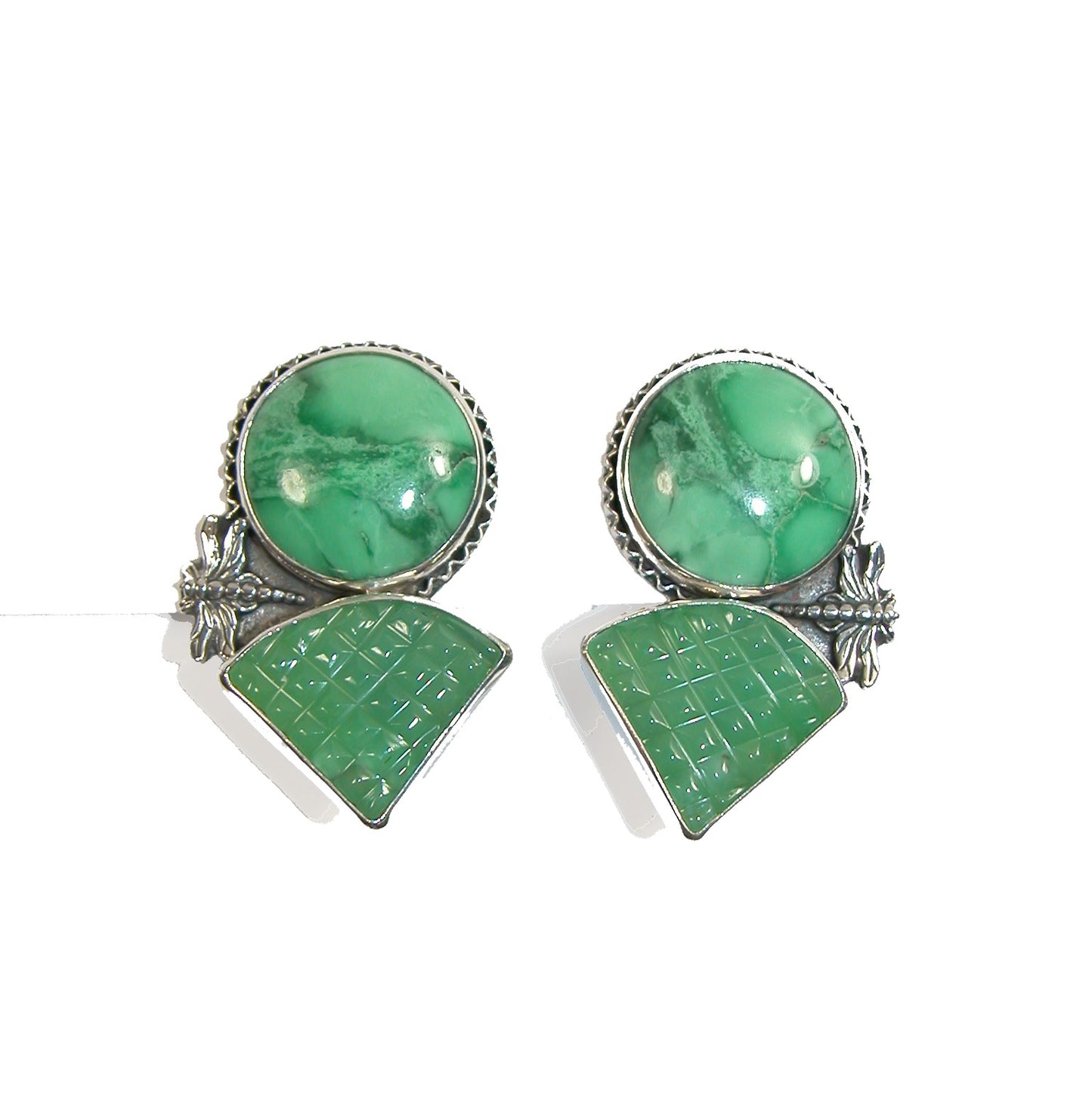 22869 Chrysoprase Green Turquoise Dragonfly Sterling Silver Earring