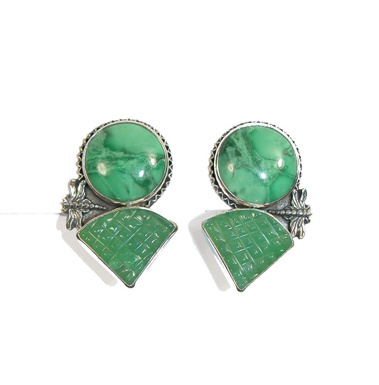 22869 Chrysoprase Green Turquoise Dragonfly Sterling Silver Earring