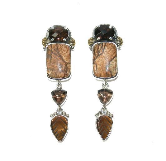 22875 Cognac Topaz Quartz Tiger's Eye Drop Earrings