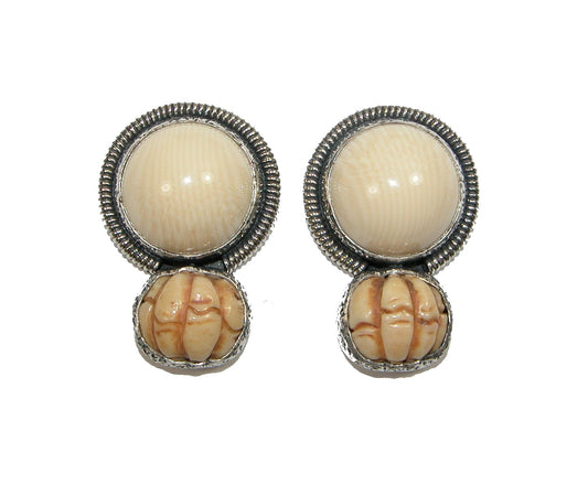 22879 Hand Carved Bone Sterling Silver Earrings