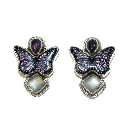 22881 Dichroic Glass, Amethyst, Celestial Quartz Butterfly Earrings