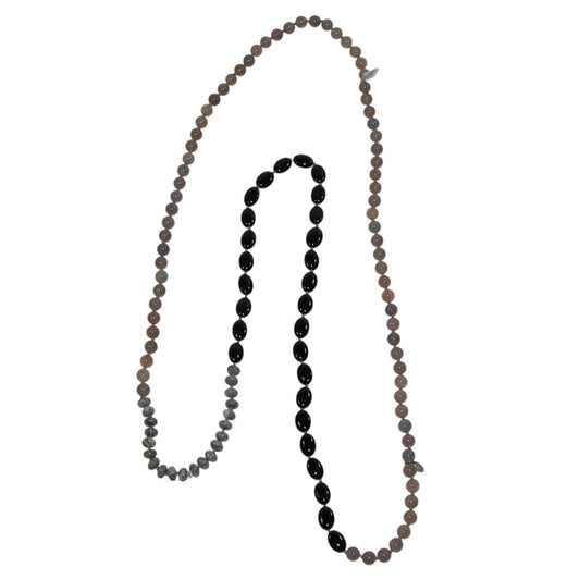 22892 Agate, Picasso Jasper, Onyx Beaded Sterling Silver Beaded Necklace