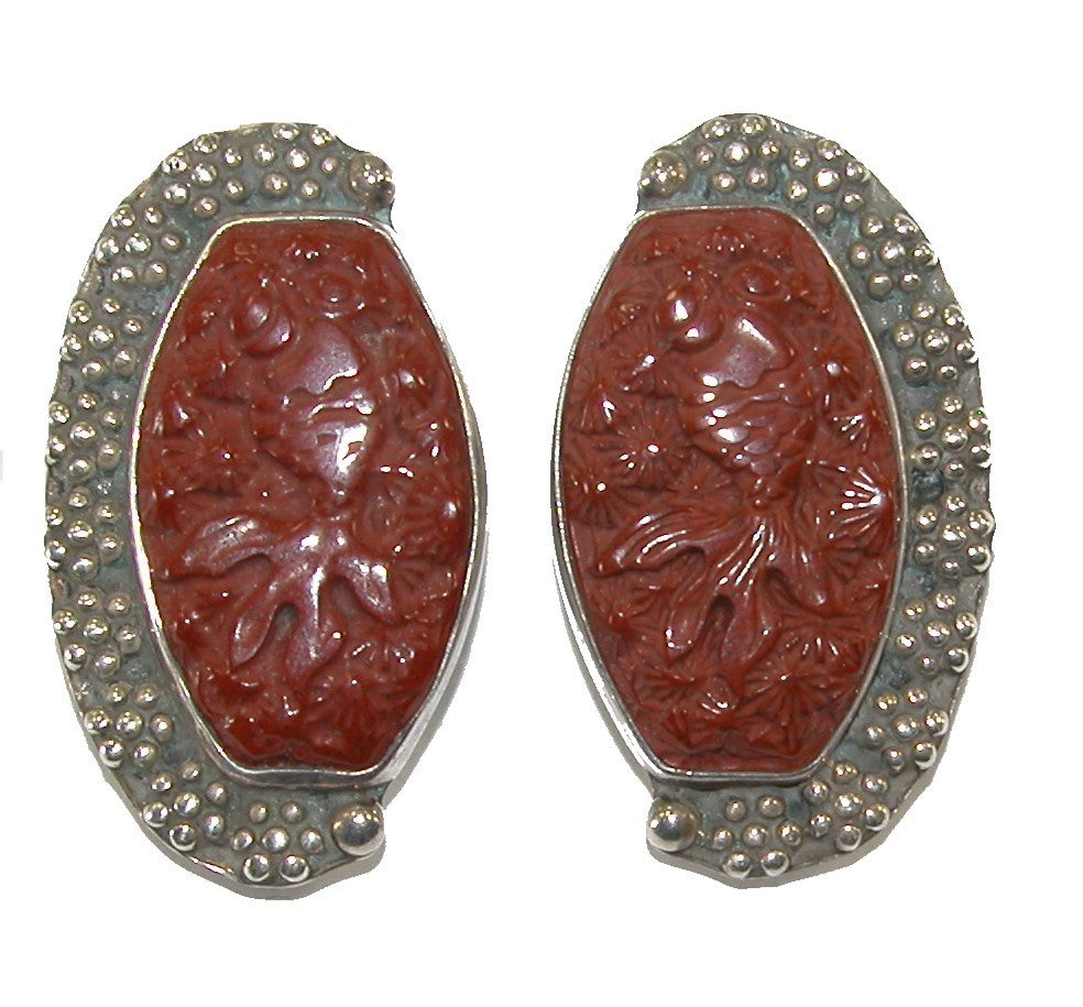 Hand Carved Jasper Sterling Silver Earring