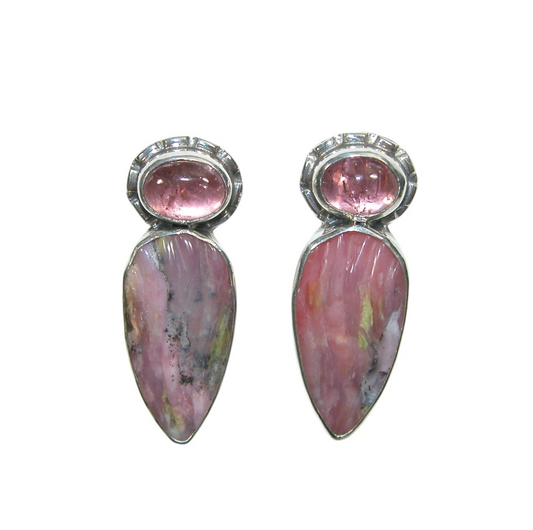33899 Pink Carved Sterling Silver Earrings