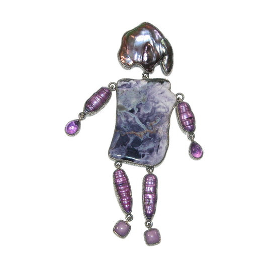 Mother of Pearl, Amethyst Woman Sterling Silver Pin and Pendant