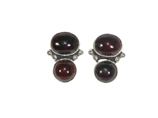 33002 2 Stone Garnet Sterling Silver Earrings