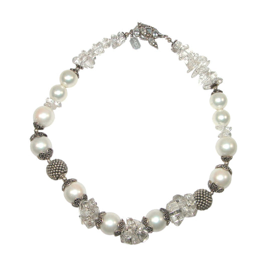 Crystal, Mabe Pearl Sterling Silver Beaded Necklace