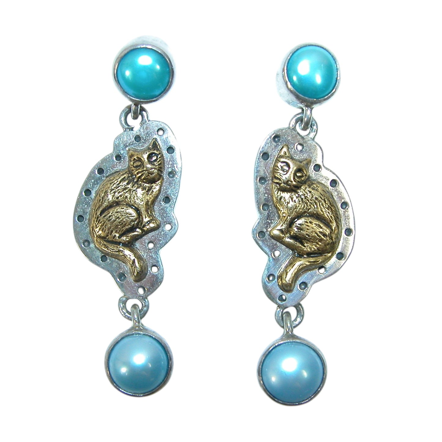 27071 Freshwater Pearl Cat Sterling Silver Earrings
