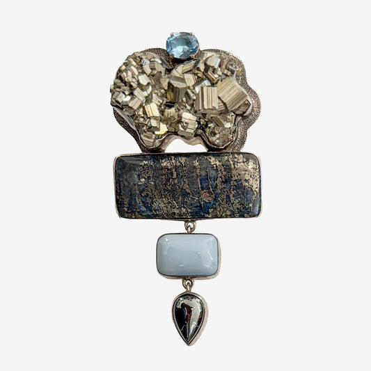 28062 Natural Pyrite, Slade Pyrite, Chalcedony Pin / Pendant