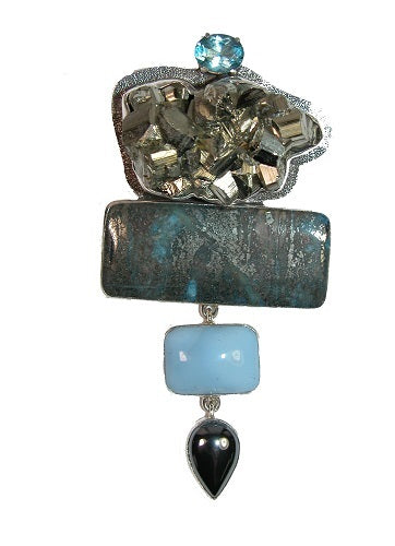 28062 Pyrite Chalcedony Hematite Sterling Silver Pin Pendant