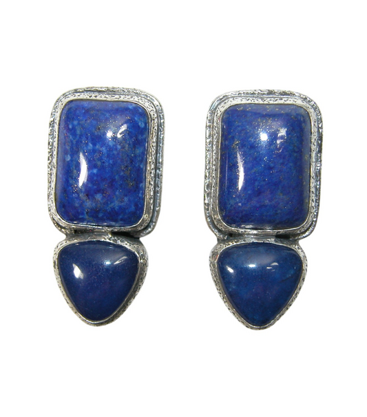 Blue Lapis Two Stone Sterling Silver Earrings