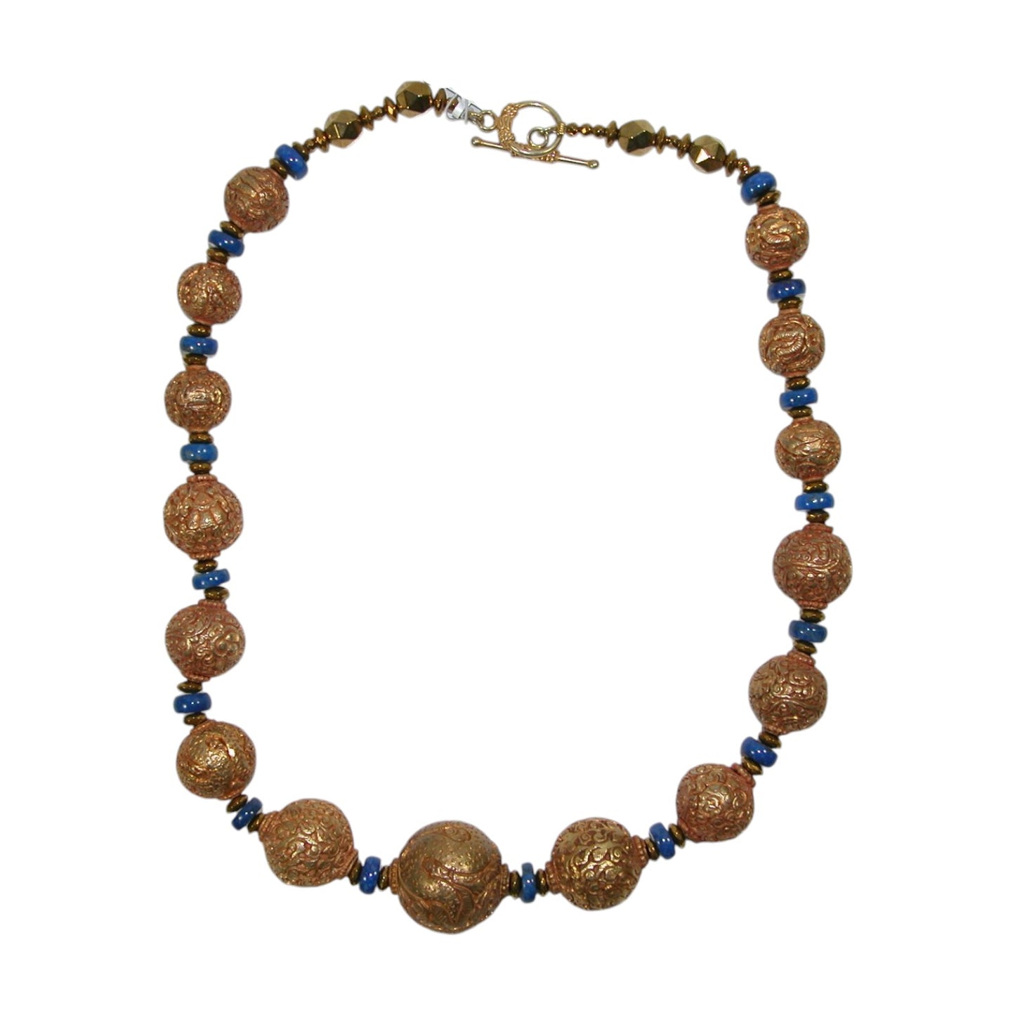 28905A Repousse, Lapis, Vermeil Sterling Silver Necklace