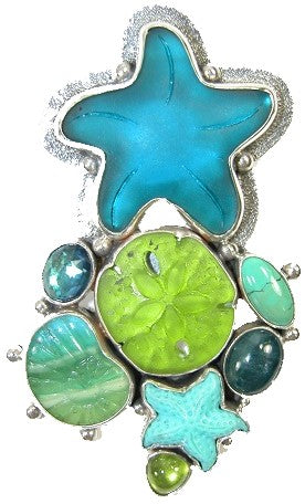 Glass Starfish Turquoise Quartz Apatite Peridot Sterling Silver Pin Pendant