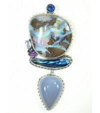 Boulder Opal Chalcedony Pearl Amethyst Lapis Sterling Silver Pin Pendant