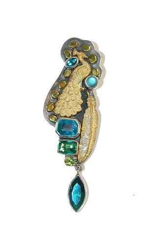 28940 Faceted Celestial Quartz Peacock Sterling Silver Pin Pendant