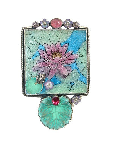 Flower Gemstone Mosaic Quartz Sterling Silver Pin Pendant