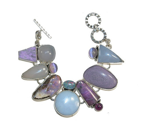 Chalcedony Sugilite Opal Sterling Silver Toggle Bracelet