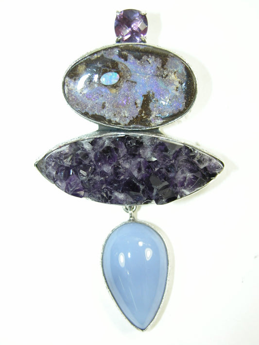 28969 Amethyst Boulder Opal Sterling Silver Pin Pendant