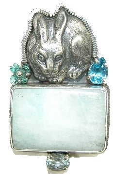 Hemimorphite Blue Topaz Carved Flower Sterling Silver Pin Pendant