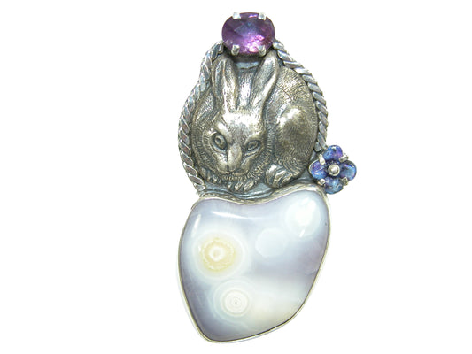 28990 Bunny, Purple Agate, Amethyst, Sterling Silver Pin and Pendant