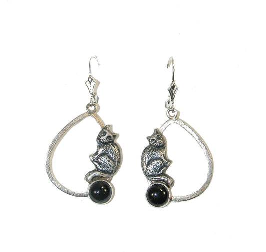 29011F Black Onyx Cat Sterling Silver Earrings