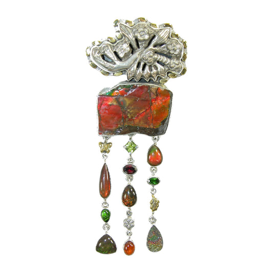 29014 Ammolite Garnet Drusy Sterling Silver Pin Pendant