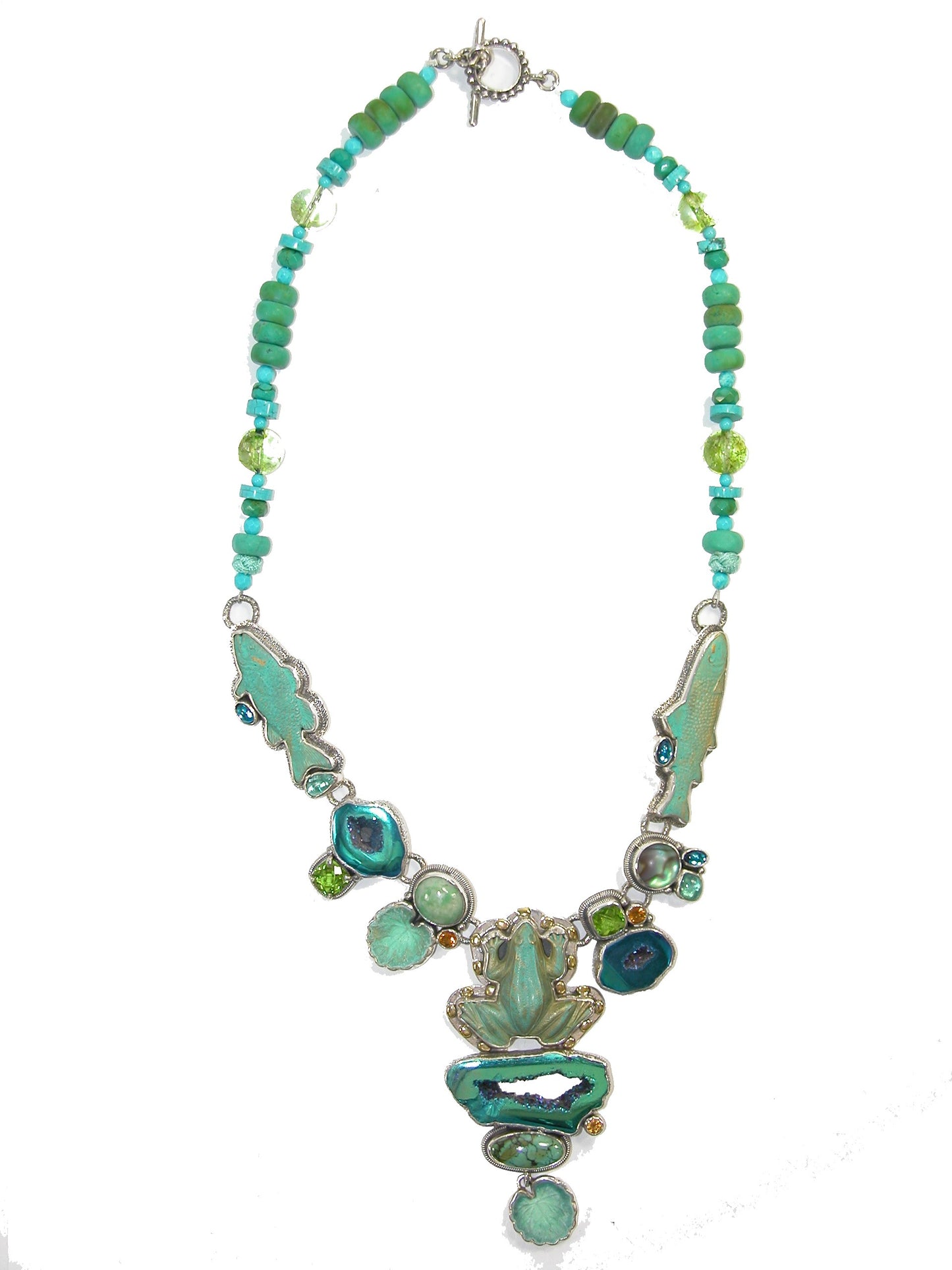 Aquatic Turquoise Drusy Peridot Sterling Silver Necklace