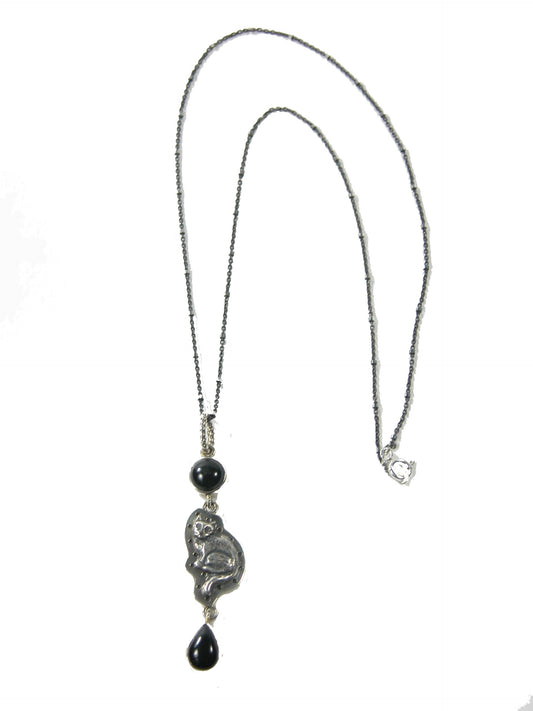 Cat with Black Onyx on Sterling Silver