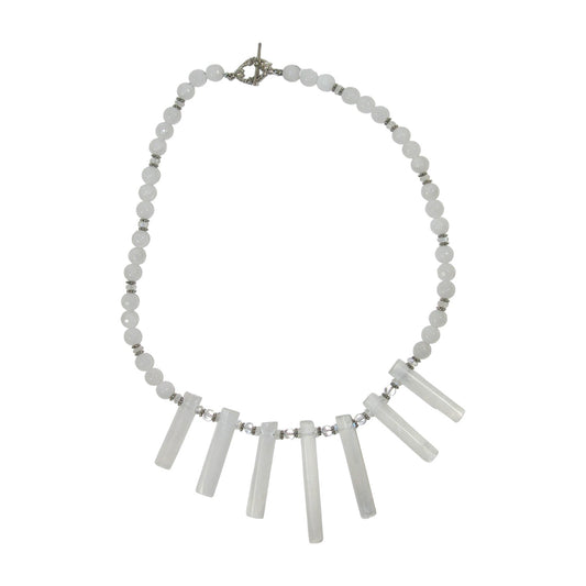 Selenite, Moonstone Beaded Sterling Silver Necklace