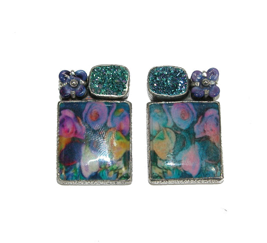 29083 Hand Painted Enamel Flower Sterling Silver Stud Earring
