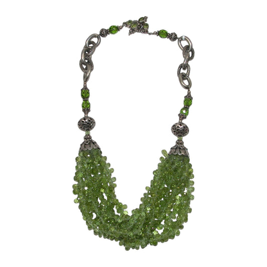 Peridot 8 Strand Beaded Sterling Silver Necklace