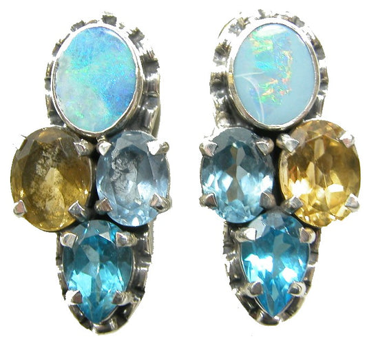 29106 Citrine Blue Topaz Opal Cluster Sterling Silver Earring