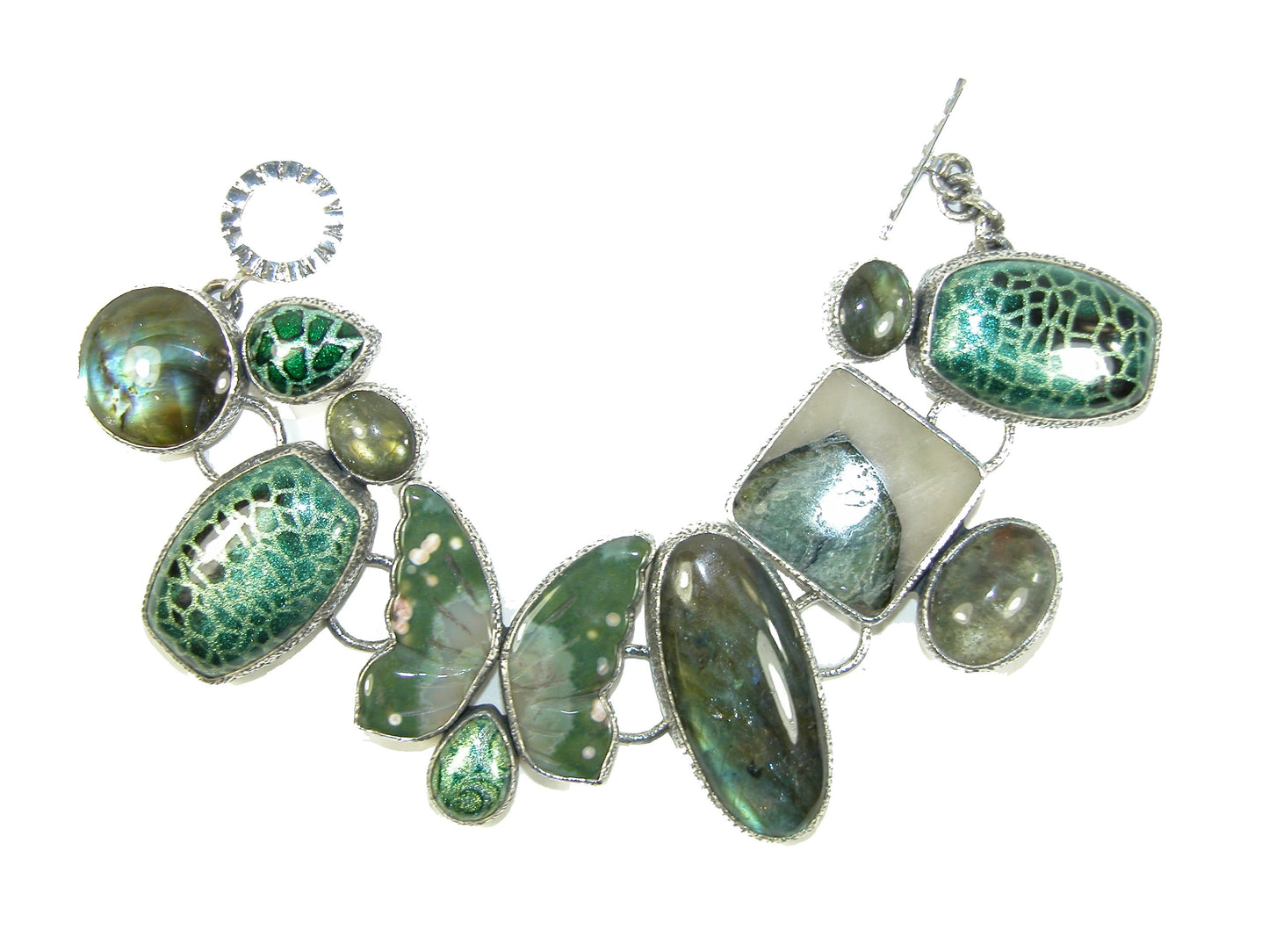 Carved Agate Butterfly Labradorite Sterling Silver Bracelet