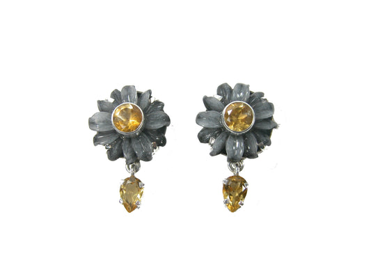 29204 Carved Flower Citrine Sterling Silver Earrings
