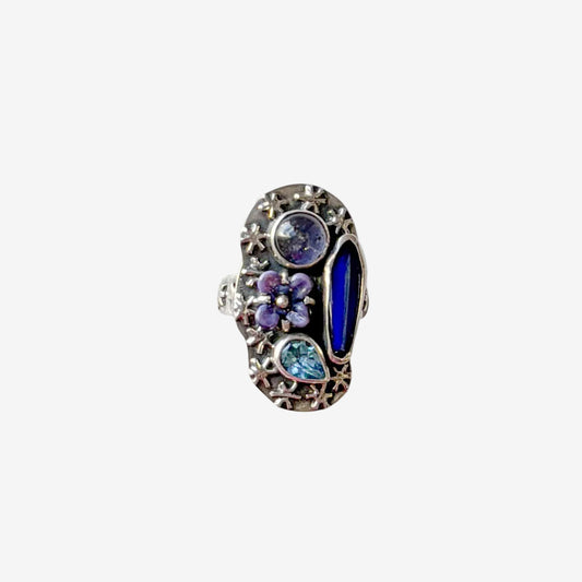 29231R Iolite, Vintage Glass, Sterling Silver Ring