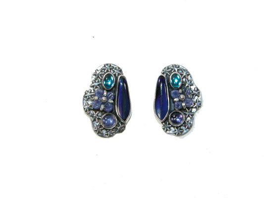 29231 Iolite, Vintage Glass, Handmade Glass and Sterling Silver Earrings